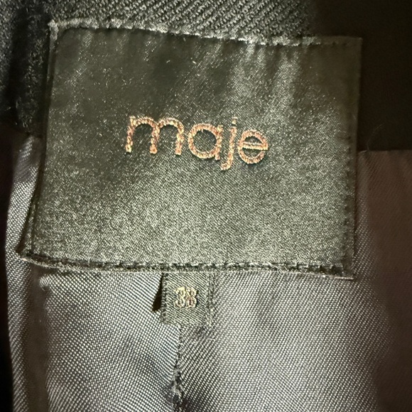 Maje Black Wool Trench Coat w/Black Leather details on Shoulders and Trim - Picture 13 of 13